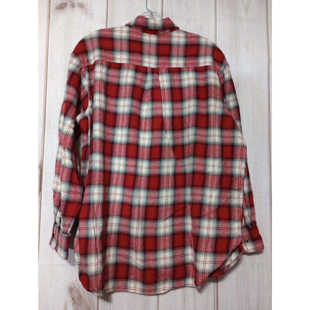 GAP Womens Plaid Flannel Button Up Long Sleeve Shirt Red‎ White Cottagecore - Picture 2 of 7